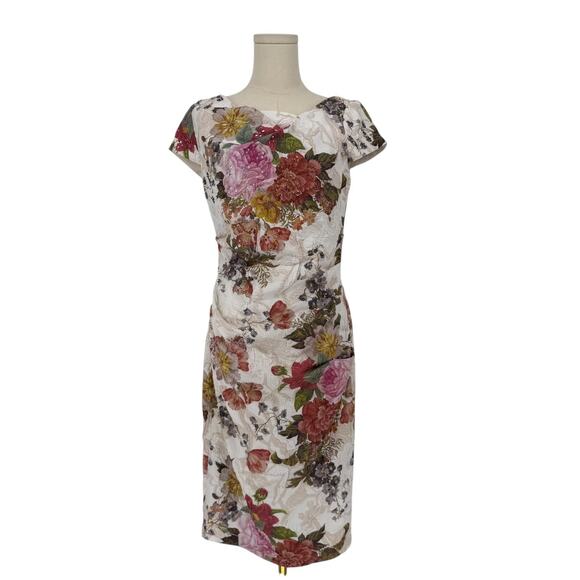 Adrianna Pappell Beaded Floral Metallic Textured  Midi Cocktail Dress, Size 6 - Picture 1 of 10